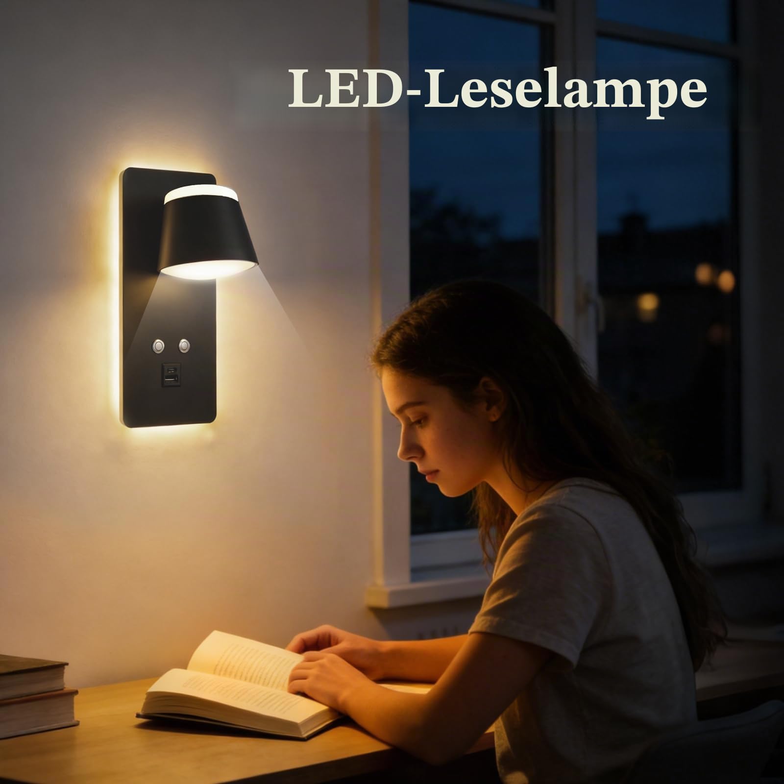 LED Wandleuchte Innen, 3 IN 1 LED Wandleuchte mit Schalter, 12W Dimmbar Nachttisch Leselampe mit USB Ladeanschluss, LED Wandleuchte für Hotelflur, Innenbereich, Nachttischlampe Wohnzimmer(2PCS)