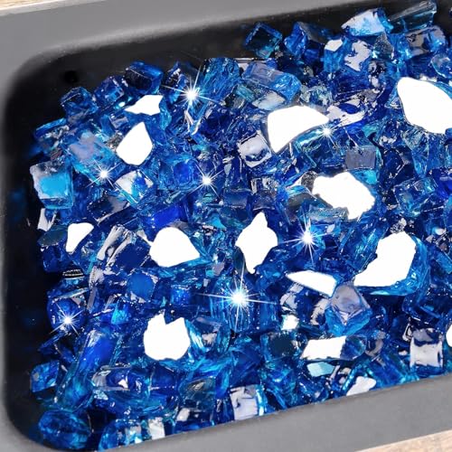 Image of Pulovin 10 lbs Fire Glass for Propane Fire Pit, 1 /2 Inch Fire Pit Glass Rocks for Gas Fireplace, Reflective Glass Rocks for Fire Pit Table, Cobalt Blue