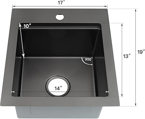 Miniatura 5 de Fregadero de barra negro desplegable de 17 x 19 pulgadas, fregadero pequeño para caravana, barra de acero inoxidable de calibre 16 y fregaderos