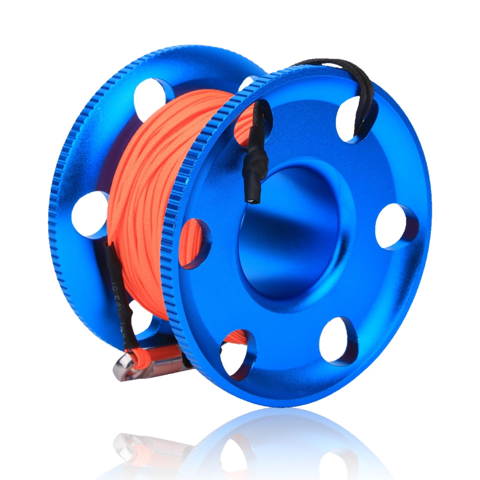 equlup Diving Finger Spool, Stainless Steel Blue Scuba Diving Finger Spool Reel with Fluorescent Orange Line Underwater Snorkeling Accessory for Diving (30M)