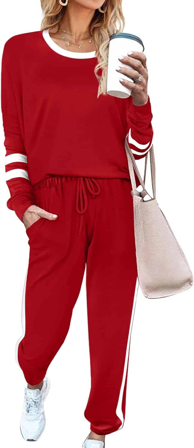 Desol Trainingspak voor dames, tweedelig joggingpak, ronde hals, lange mouwen, bovenstuk, joggingbroek, winter, herfst, outfit, training & loungeset voor sport, thuis en vrije tijd, rood, S