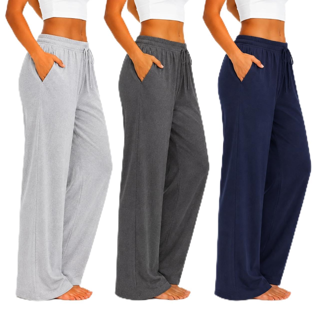 Essential Elements Womens 3 Pack PJ Pants 100% Cotton Jersey Lounge Pajama