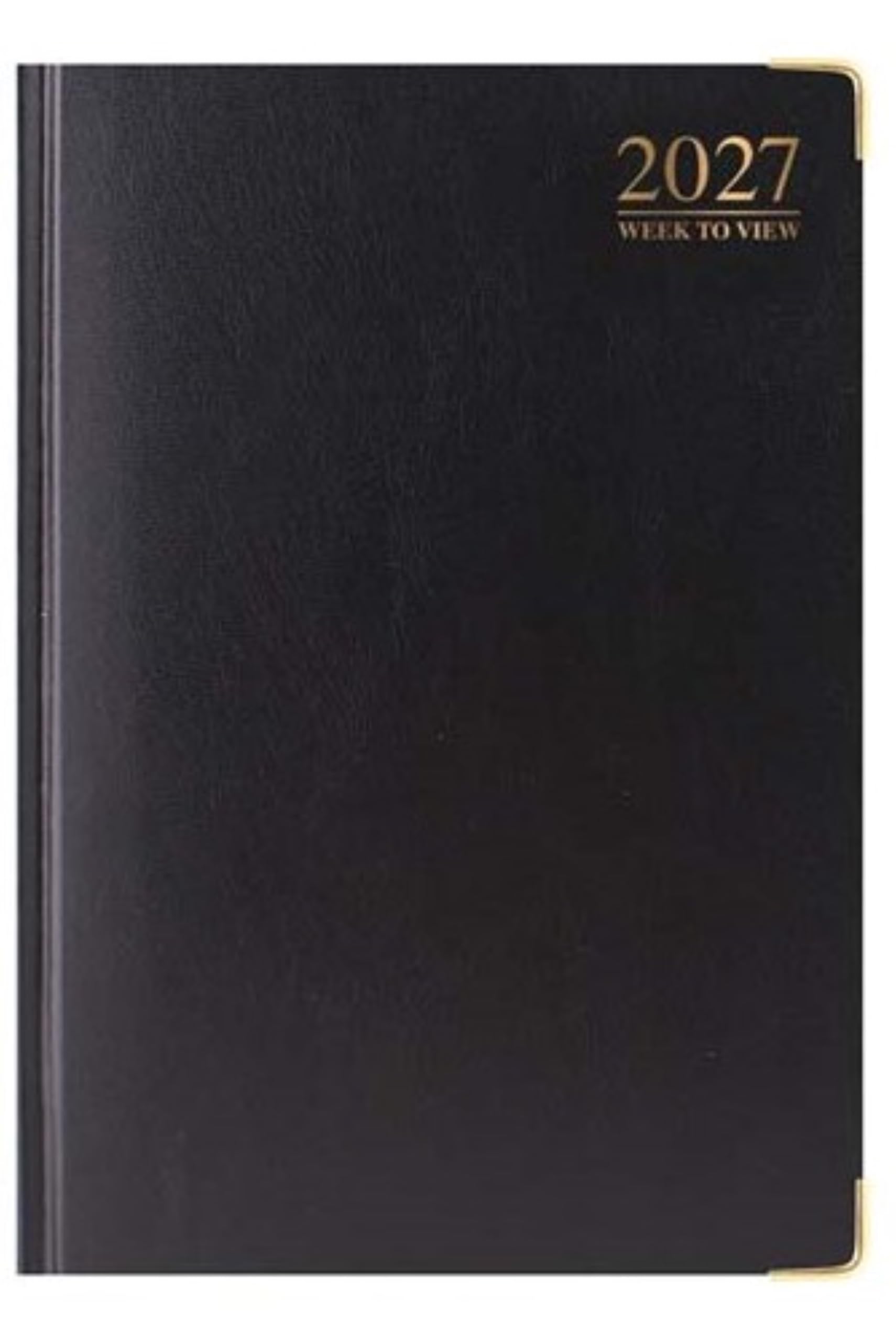 2027 A4 Week To View Padded Hardback Desk Diary with Metal Corners - Black