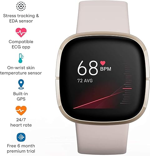 Miniatura 2 de Fitbit Sense Health & Fitness - Reloj inteligente con GPS, llamadas y mensajes de texto Bluetooth, frecuencia cardíaca SpO2, ECG, temperatura de la