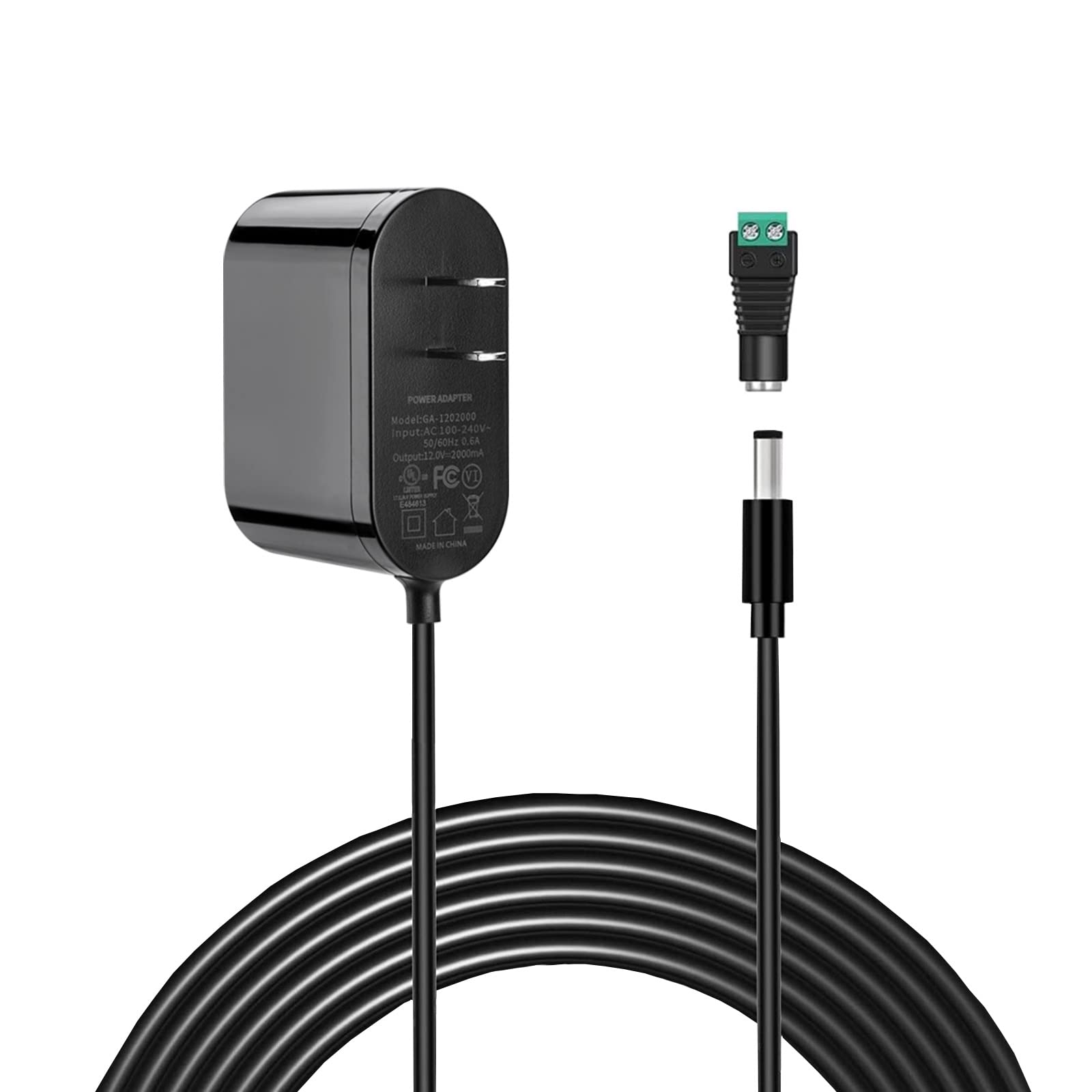 DC 12v Power Supply, Hosyl UL Listed 12 Volt 2 amp Power Supply,120v to 12v Transformer with 5.5mm x 2.1mm Plug Adapter,Black