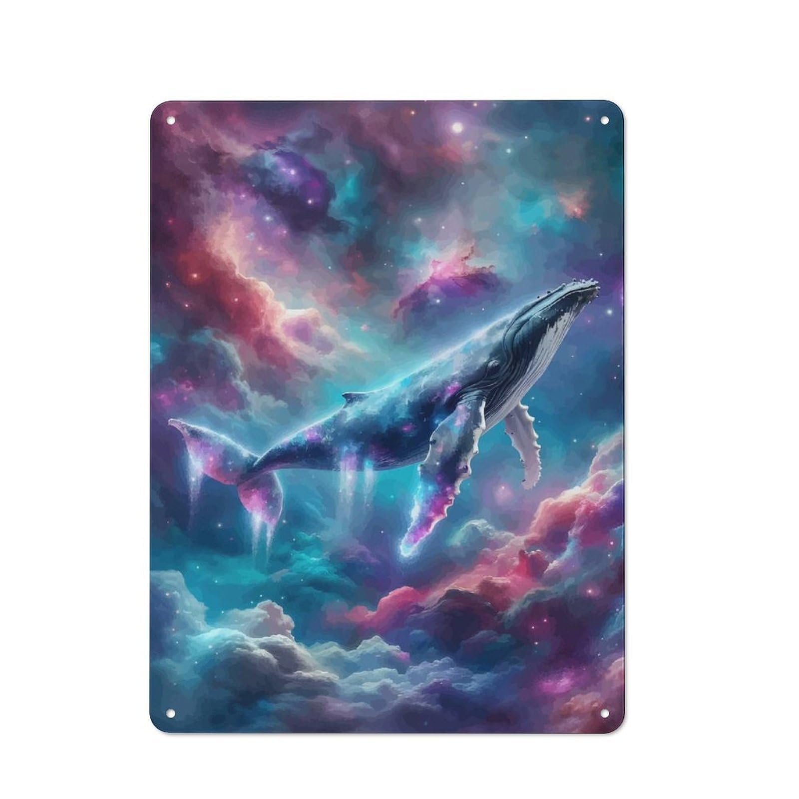 Junmoney Cosmic Whale In Nebula Clouds Tin Wall Plaque 40X30cm With For Bar Or Restaurant, Housewarming Wall Decor For People Furnishing Bar And Restaurant