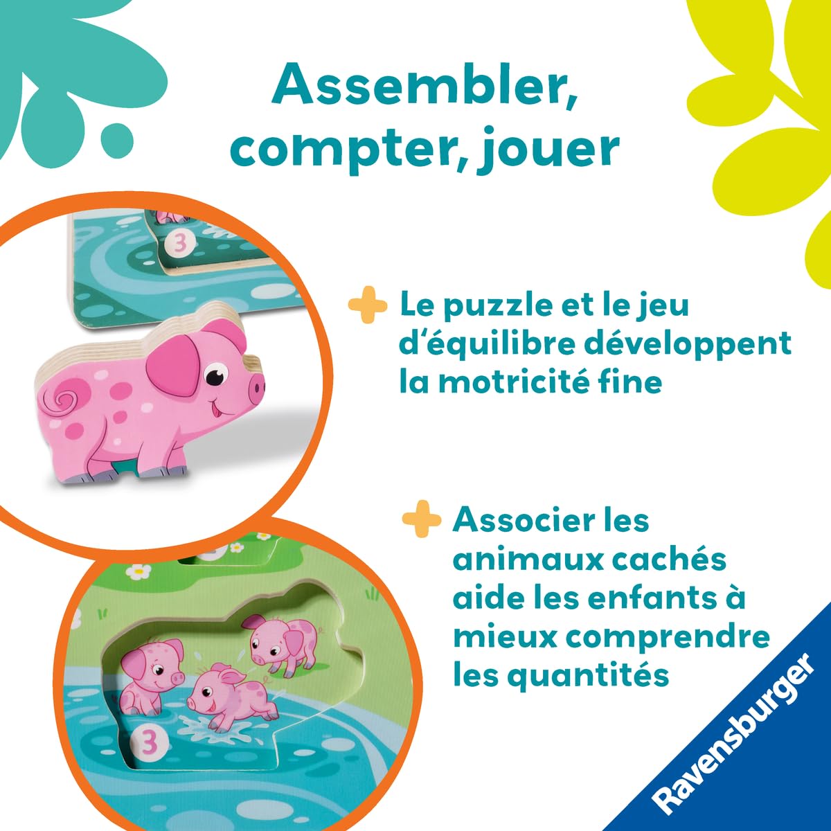 Ravensburger Puzzle en Bois aimanté A la Ferme Jouet bébé dès 1 an