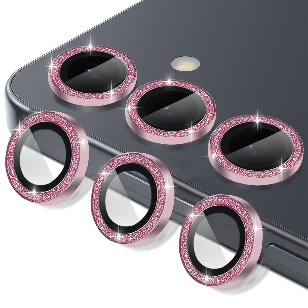 Rayorcon Camera Lens Protector for Samsung Galaxy S25 Plus, Tempered Glass Lens Protector Fits for Samsung Galaxy S25 Plus Glitter Pink