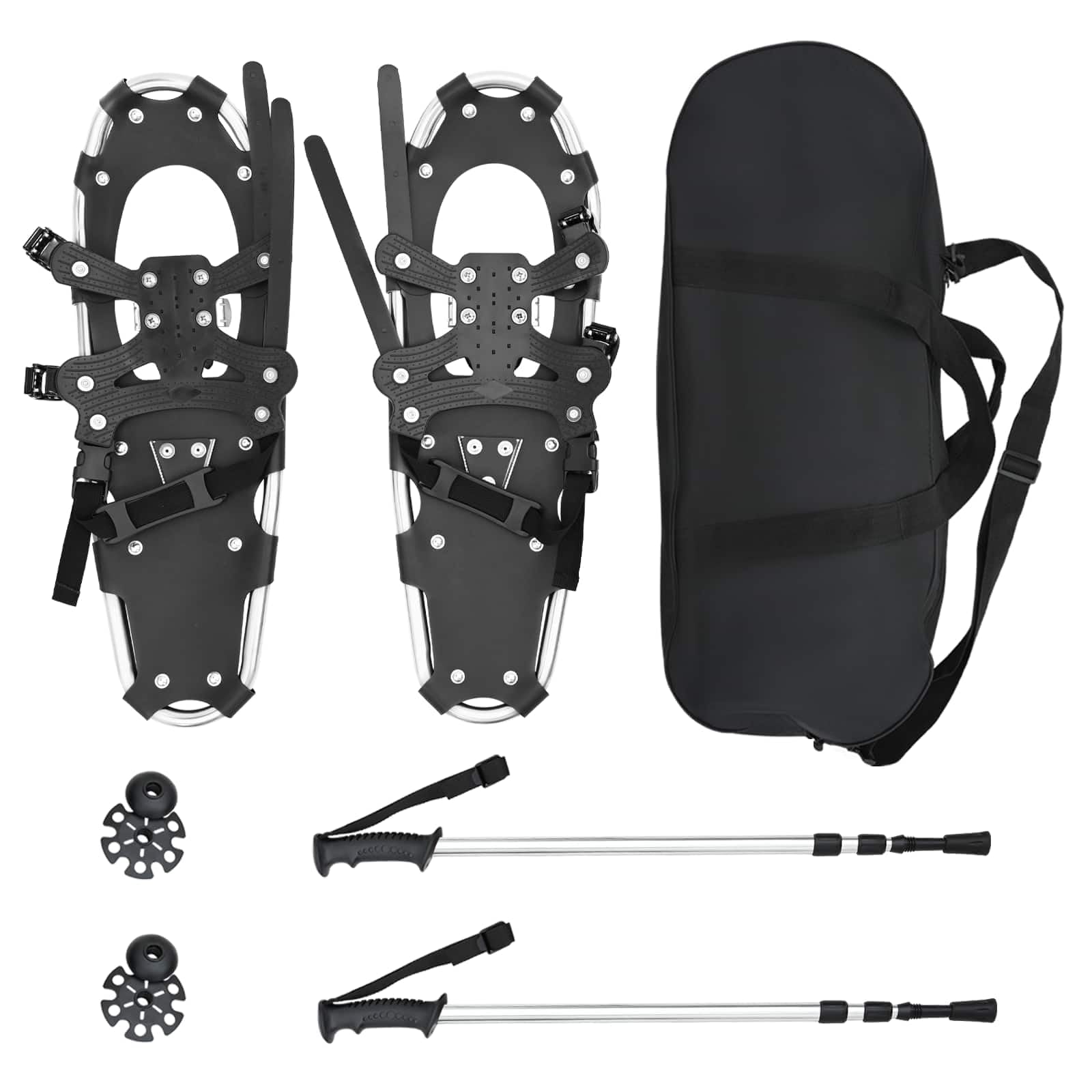 vidaXL Racchette da Neve 3 in 1 con bastoni da Trekking Argento e Nero, Ciaspole in Alluminio per Il Giardino, Attrezzatura Outdoor Regolabile, Accessori Moderni per Camminare sulla Neve