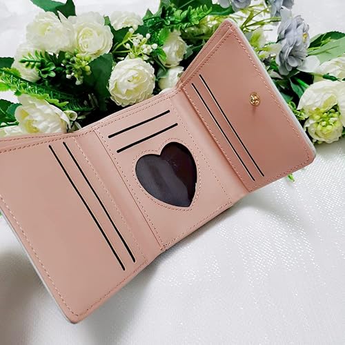 Miniatura 6 de Cartera de impresión corta de dibujos animados bordada de corazón para mujer, multitarjeta, monedero triple, Gris, Casual