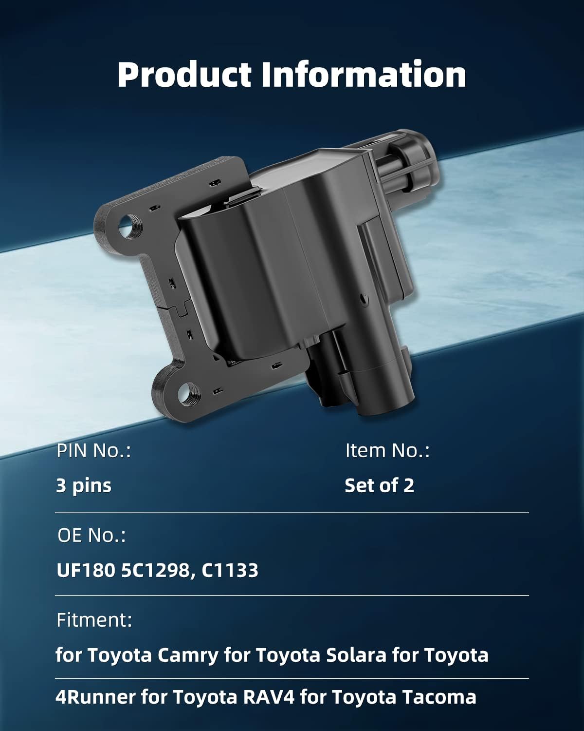 ECCPP ignition coils Pack of 2 UF180,coils packs,for Toyota Camry 1997-2001,4Runner 1997-2000,RAV4 1998-2000,Tacoma,Solara,T100,UF180 5C1298,C1133