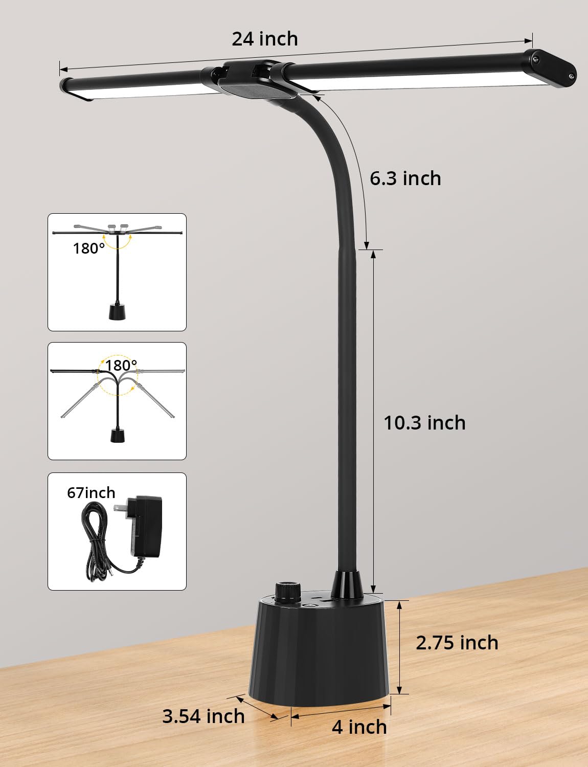 Woputne Desk Lamp with Dual Head, Super Wide & Bright, 5 Color Modes x Stepless Dimming, Dual USB Charging Port - Image 4