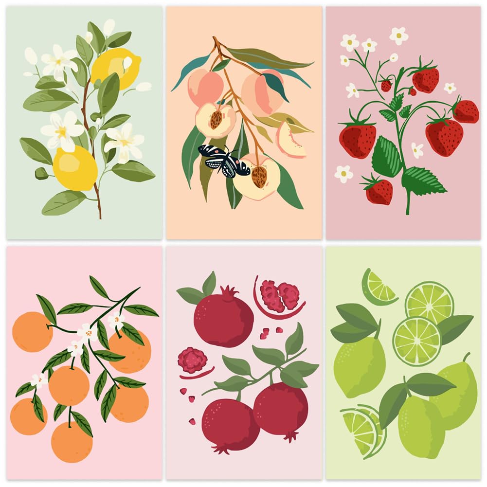 KMFASVX 6PCS Fruit & Floral Paint by Numbers for Adults, 20x30cm Acrylic DIY Canvas Art, Pastel Botanical Wall Decor, Beginner Friendly Relaxing Craft & Gift