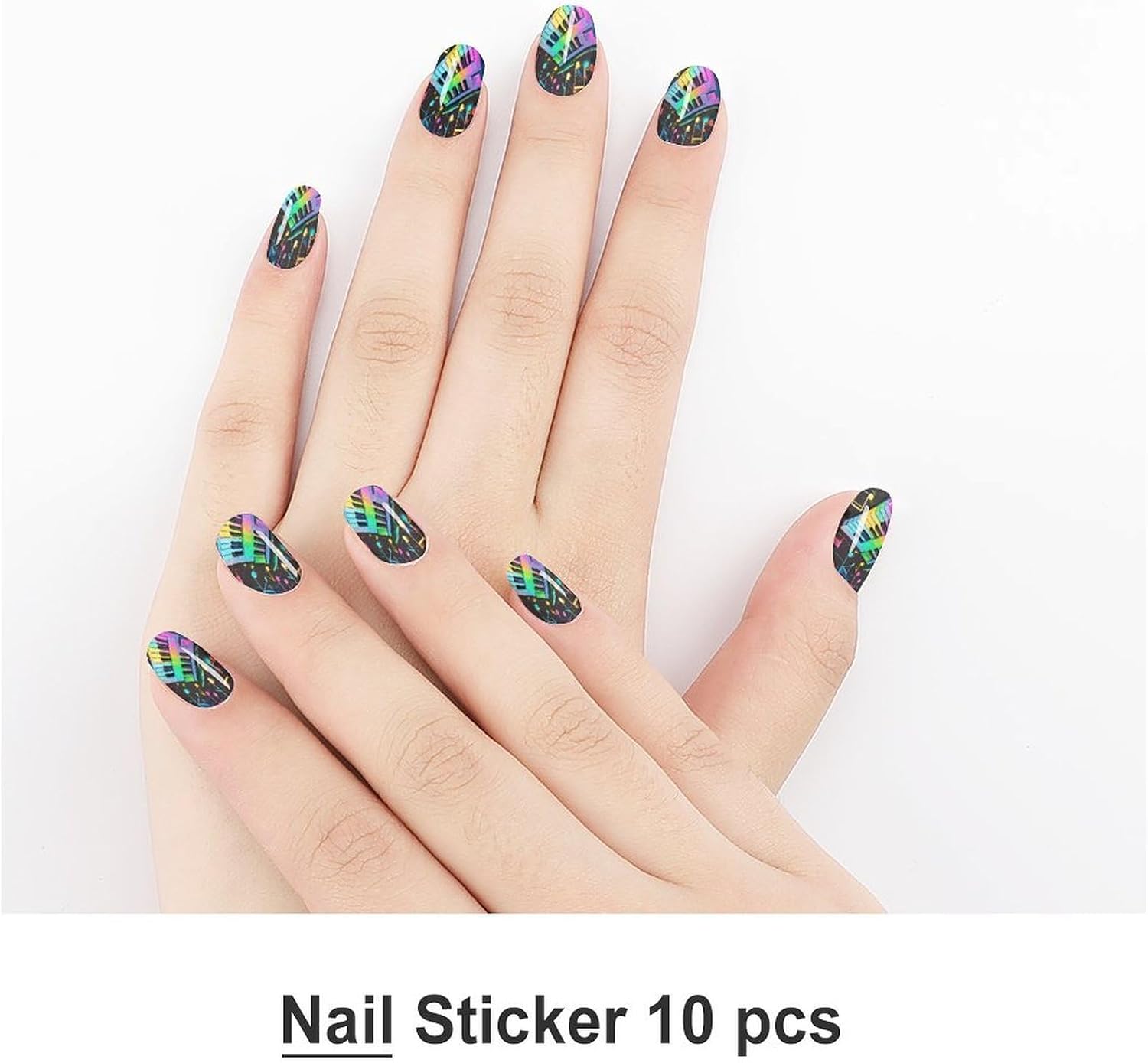 Colorful Piano Keyboard Music Note Nail Art Stickers, 10 Sheets Waterproof Full Cover Nail Decals, Self-Adhesive Nail Wraps for Women Personalized Cute Designs Nail Accessories for Party & Daily Wear image 2