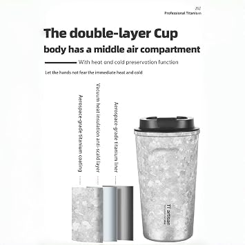 Ti artisan Titanium Water Bottle Coffee Cups Insulated Water Bottle Wide Mouthed Cup is Easy To Clean | Leakproof & Packable for Travel & Sports | 13.53/16.91fl oz | (500ml(16.91fl oz))