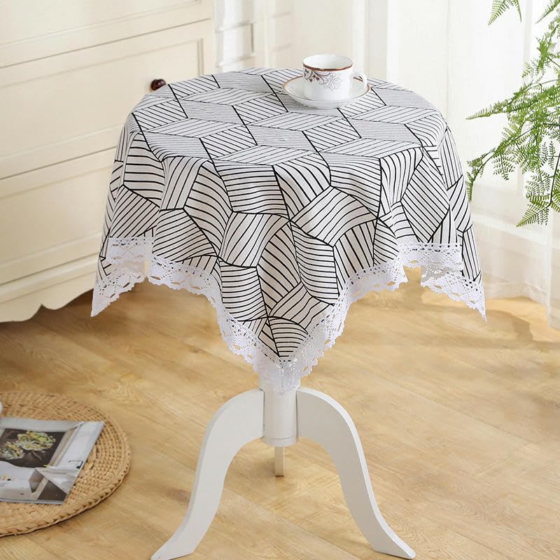 Nappe ronde en coton et lin pour petite table basse ou repas de cuisine