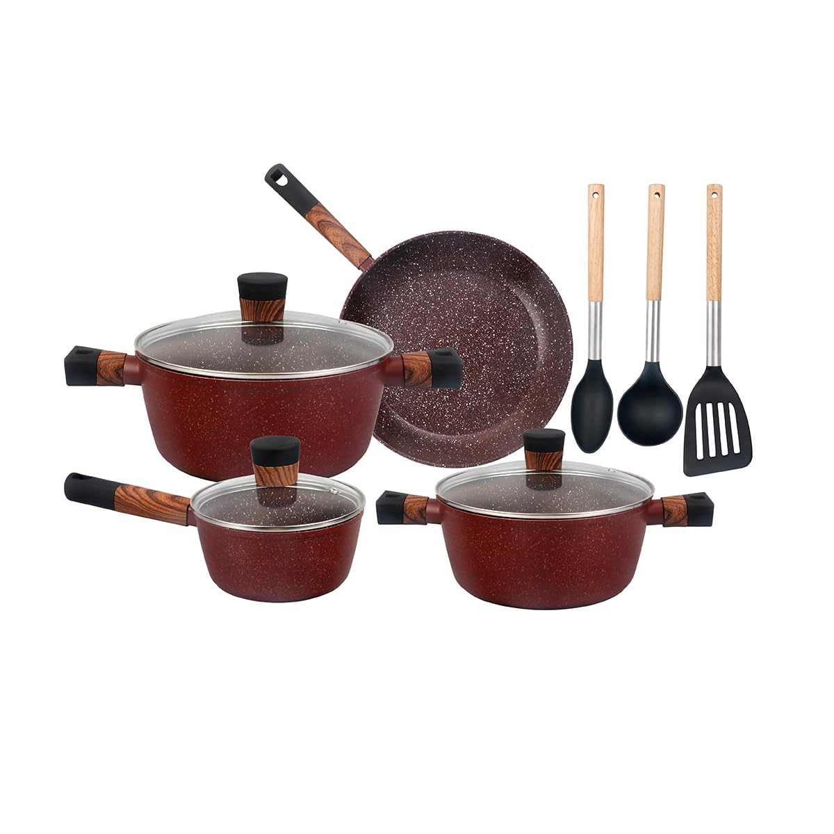 Royalford 10pcs Nonstick Cookware Sets RF12491 Non Stick Pots and Pans Set, Cooking Sets, Granite Coated For all Stoves, Chef Choice Forged Aluminum 3 layer Coating Durable and Safe