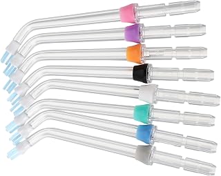 VICASKY 8pcs Oral Irrigator Jet Heads Replacement Tips Water Flosser Nozzle Attachments with Tongue Cleaner Tip Precision Plaque Removal for Water Flossers Stable for Travel Use