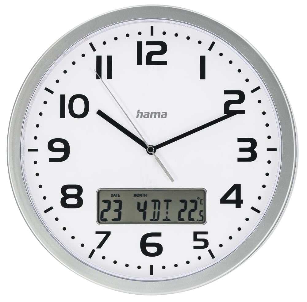 Hama "Moorea DCF Radio Wall Clock with Date and Temperature Display, Ø 30 cm, s