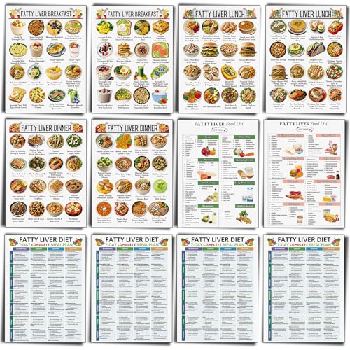 Image of Sinload 12 Pcs Fatty Liver Food Chart Poster Diet Grocery List Meal Plan Health Diet for Kitchen Room Decor