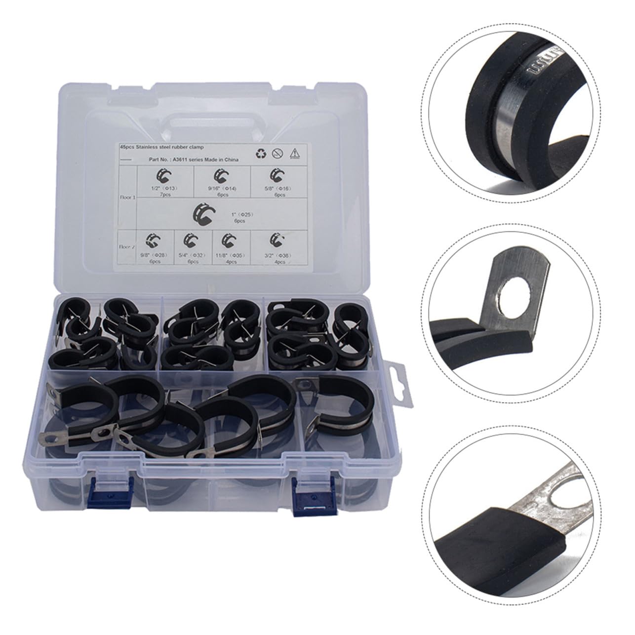 Colliers de Serrage en Acier Inoxydable Caoutchouc, 45 Pièces
