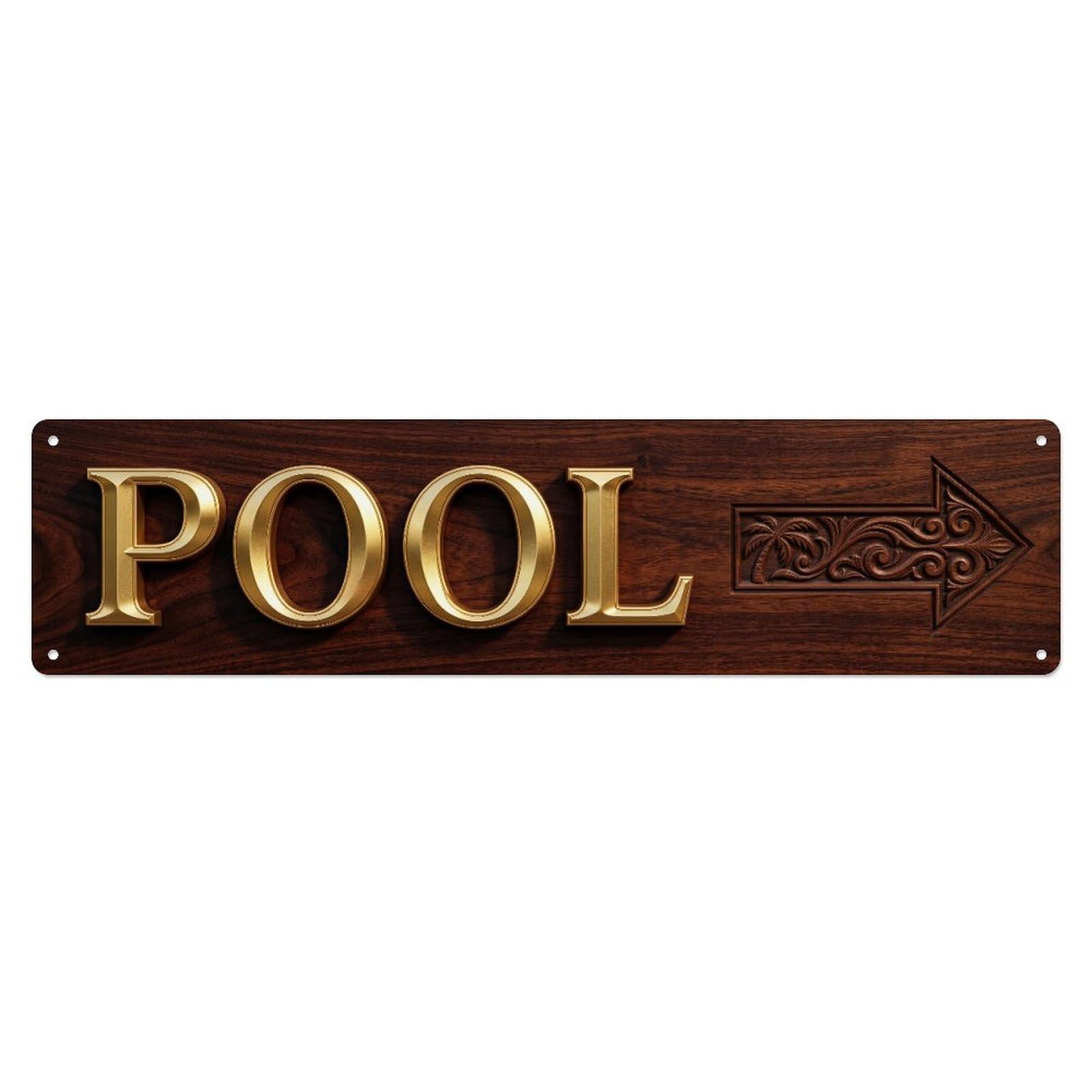 Swimming Pool Mahogany Wood Metal Tin Skinny Sign Plaque Wall Decor for Cafe, Club Bar, Office, Home Garden Metal Poster 4x16Inch