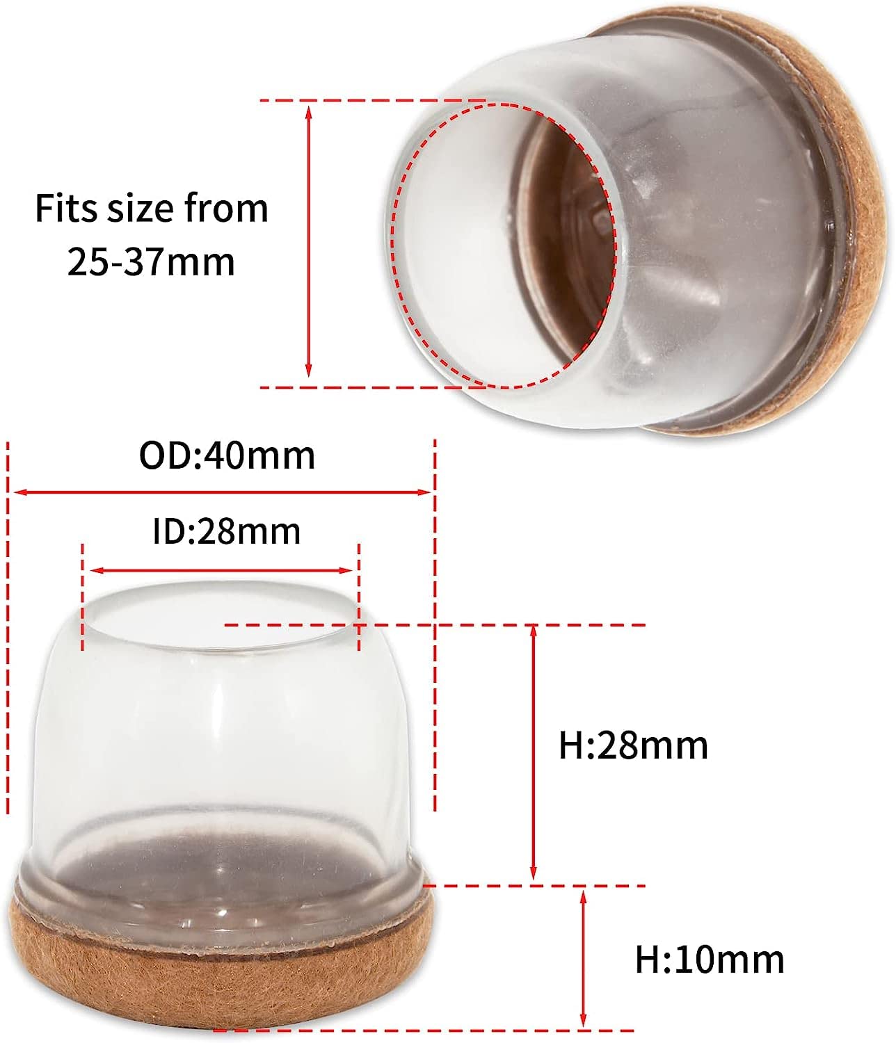 Protectores de piso for patas de sillas, almohadillas de fieltro for muebles, 24 piezas, tapas de silicona for patas de sillas, cubiertas de fieltro, protectores de patas for muebles, almohadillas for