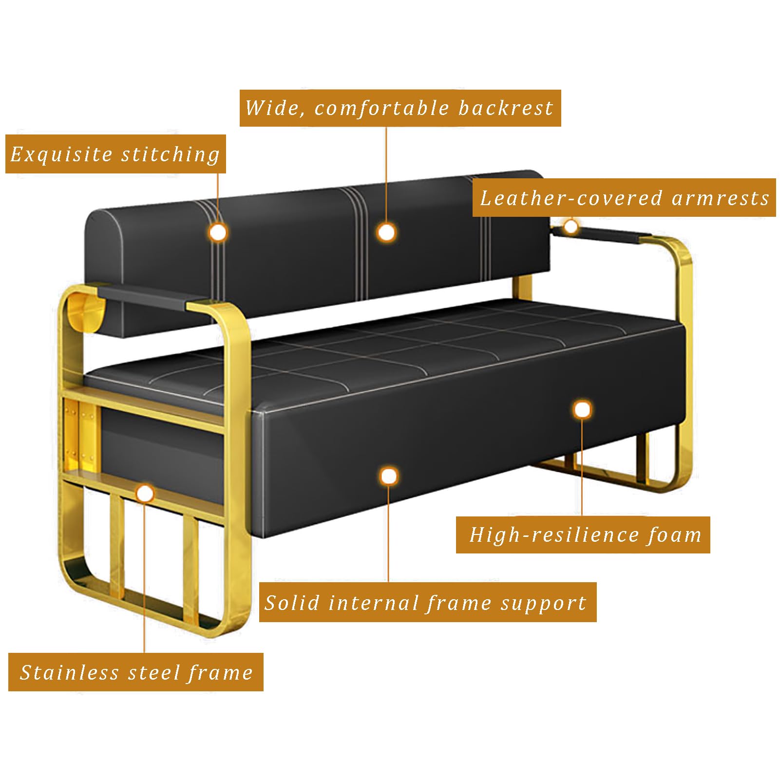 Kunstleder Loveseat Sofa Moderne 2-Sitzer Futon Couch mit Metall Quadratischen Armlehnen Freizeit Sitzgelegenheit für Wohnzimmer und Wohnung