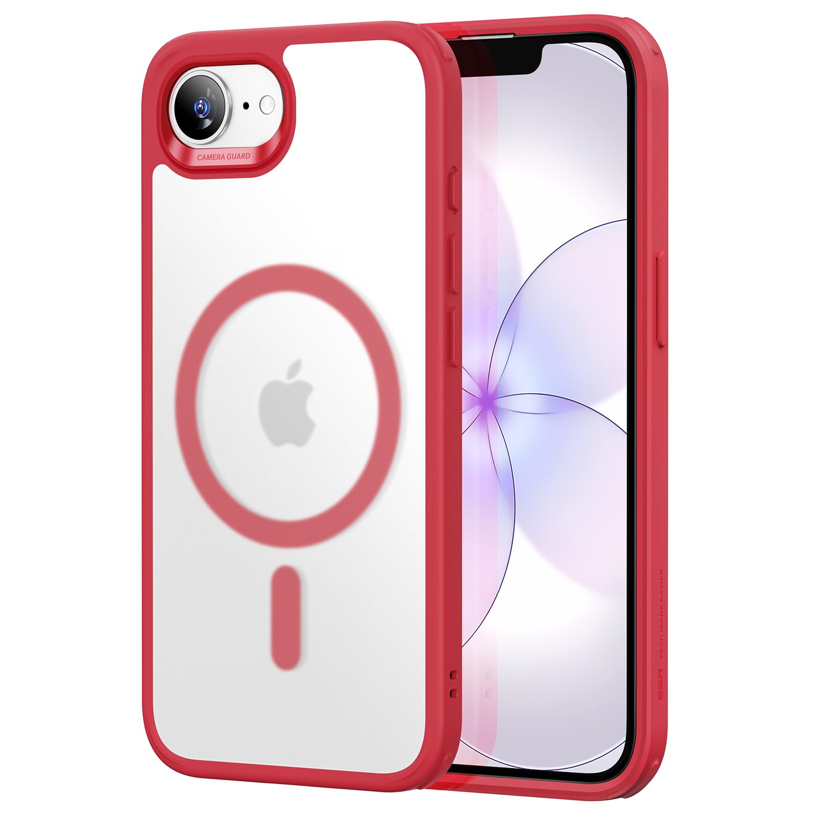 ESR iPhone 17e ケース【3倍米軍MIL規格・MagSafe対応】 iPhone16e用 phone17eケース 黄変防止 耐衝撃 米軍MIL規格認証 最大7倍の磁力ロック ワイヤレス充電 マグセーフ 指紋防止 滑り止め 軽薄型 PC背面TPUバンパー アイフォン16e iPhone17eケース Classicスマホカバーあいふおん17e(HaloLock)つや消しレッド