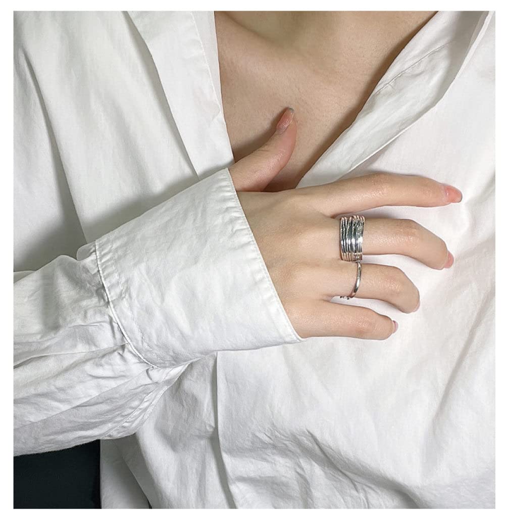 HGJH Ring Aus 925Er Sterlingsilber, S925 Sterling Silber Linien Ring Verstellbare Ringe Retro Offener Ring Silber Daumenring Ewigkeitsring Hochzeitscharme Schmuck Geschenke Für Männer Mädchen Damen