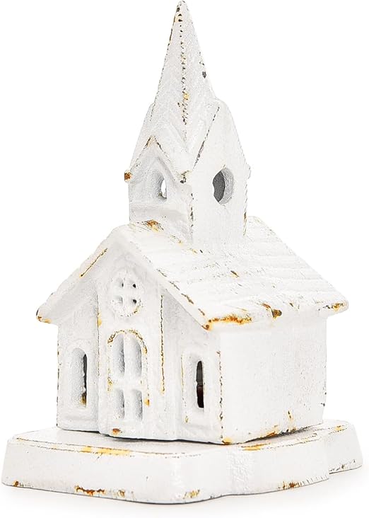 Sungmor Cast Iron Church Candle Holder Ornament, Rustic Church-shaped Tealight Holder, Vintage Gothic Church Candle Holder Decoration, Shabby Chic LED Flameless Candle Lamp Holder Farmhouse Home Decor