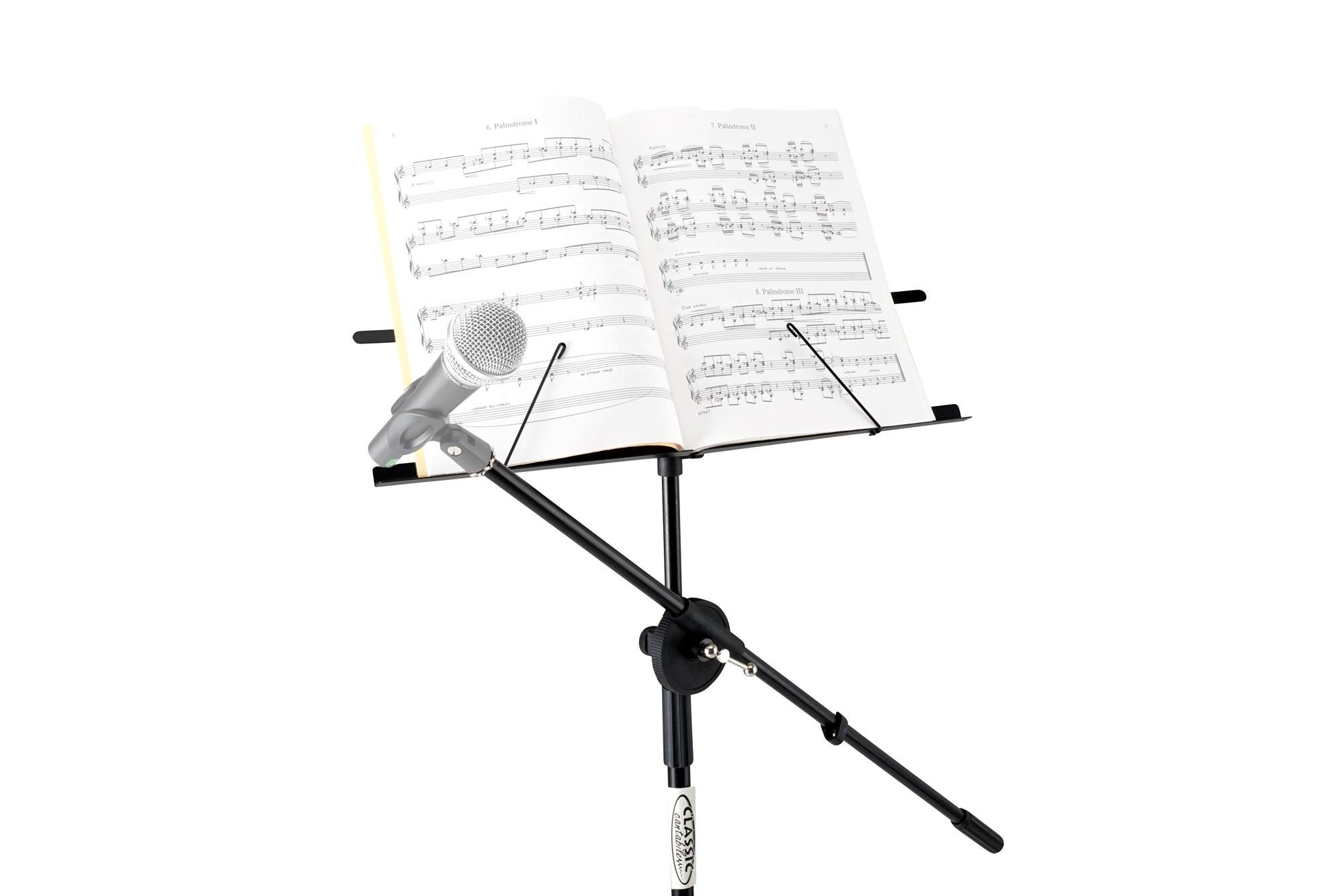 Classic Cantabile NSM-100 Leggio con Asta Microfono (Leggio e supporto microfono in uno, facile da montare, extra alto) Nero