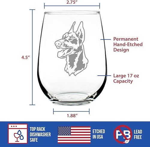 Miniatura 5 de Bevvee Doberman Face - Copa de vino sin tallo, bonita decoración temática de perro y regalos para mamás y papás de Pinscher Dobermans, grande, 17
