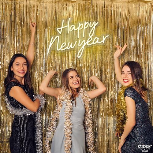 Image of Katchon, Champagne Gold Backdrop Fringe Curtain - Pack of 2, 3.2x6.5 Feet | Gold Streamers for Graduation Decorations 2026, Bridal Shower, Bachelorette Party Decor, Anniversary Backdrop