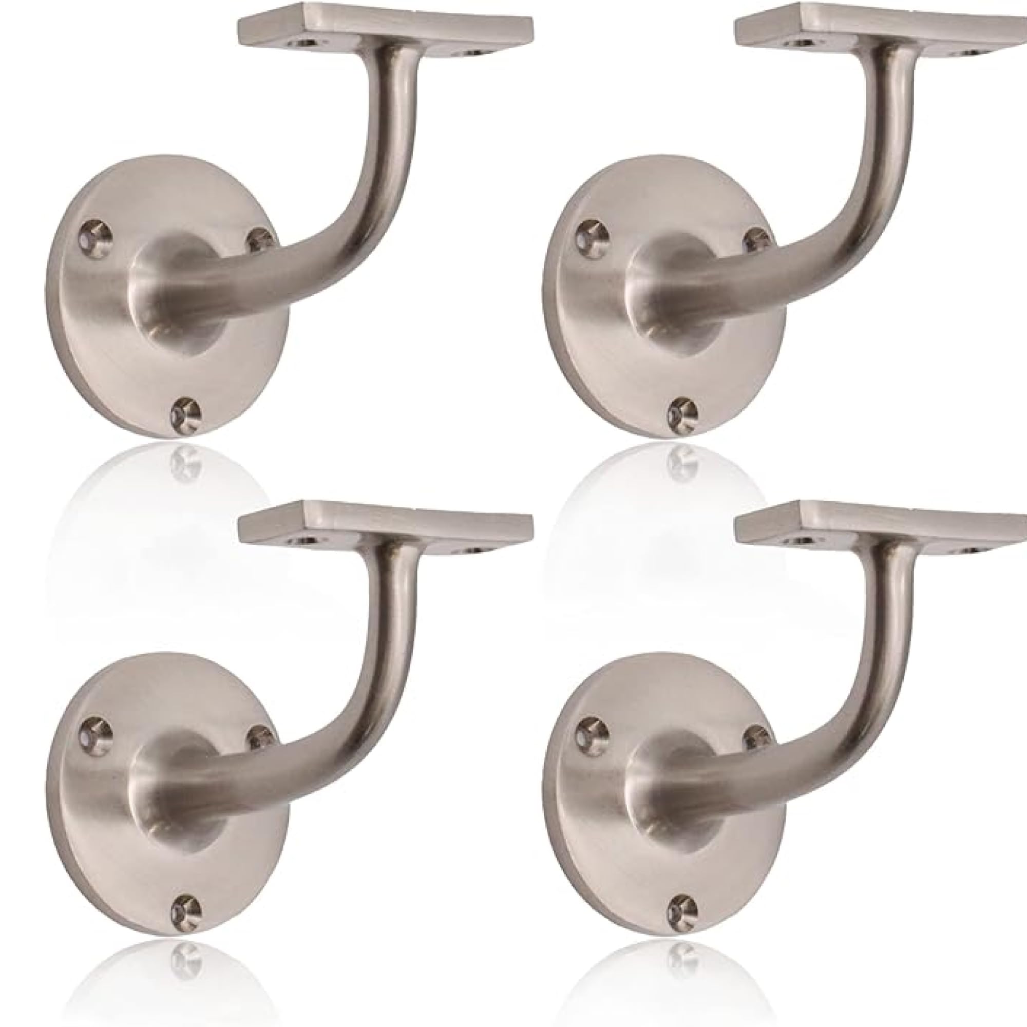 Satin Nickel Handrail Brackets for Stair Bannister Handrail Wood and Steel Handrail - Pack of 4, 55mm x 76mm x 46mm