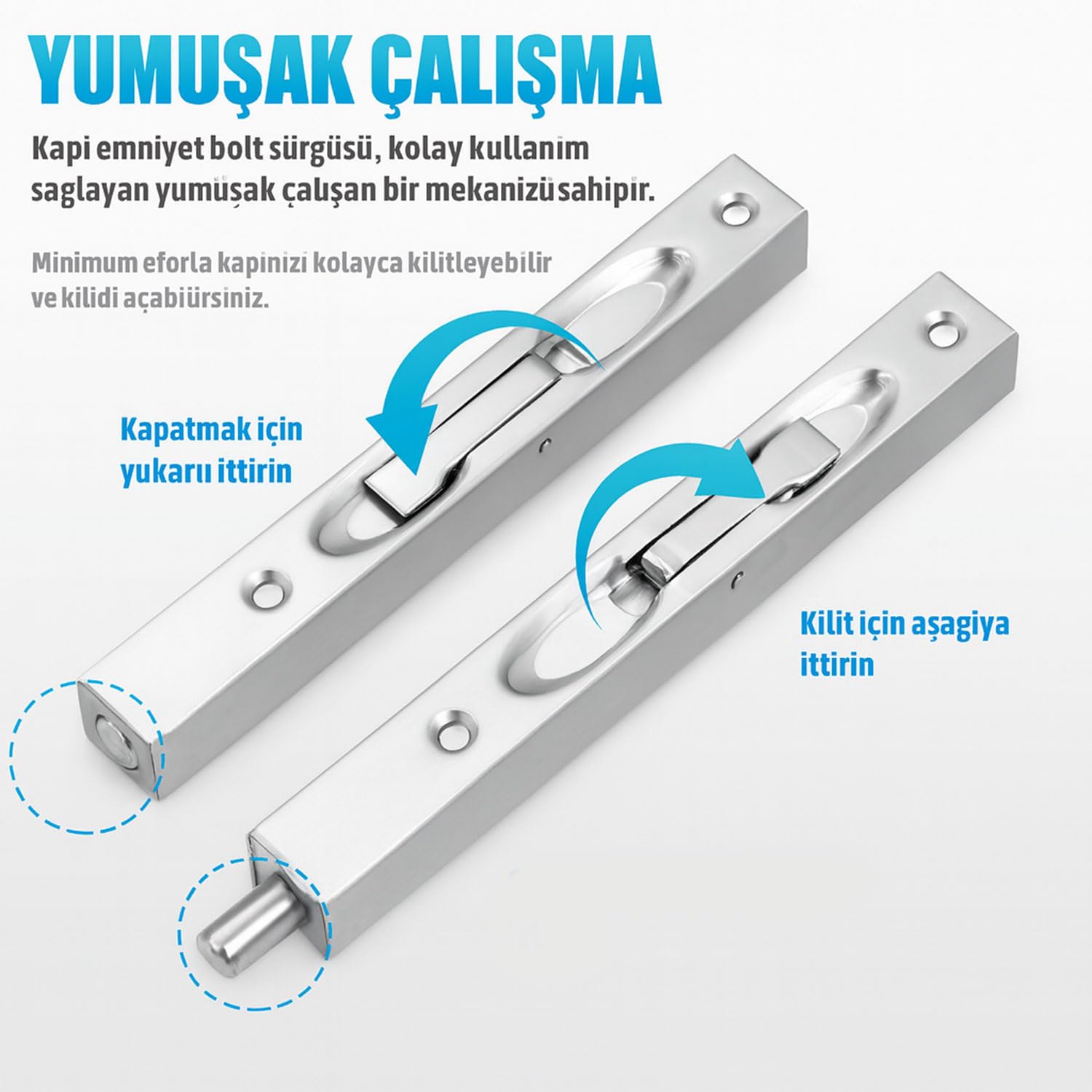 Paslanmaz Çelik 20 cm Gömme Kapı Sürgüsü Gizli Sessiz Çalışan Dayanıklı Kapı Kilitleme Mekanizması