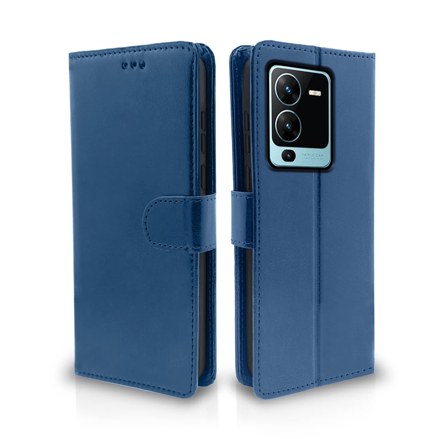 Pikkme Vivo V25 Pro 5G Flip Case Leather Finish | Inside TPU with Card Pockets | Wallet Stand and Shock Proof | Magnetic Closing | Complete Protection Flip Cover (Blue)