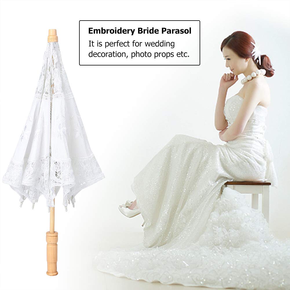 Nobranded Fdit broderie de fleurs de dentelle de mariage à la main, Parasol mariée mariée Parasol photographie décoration parapluie(L-blanc)