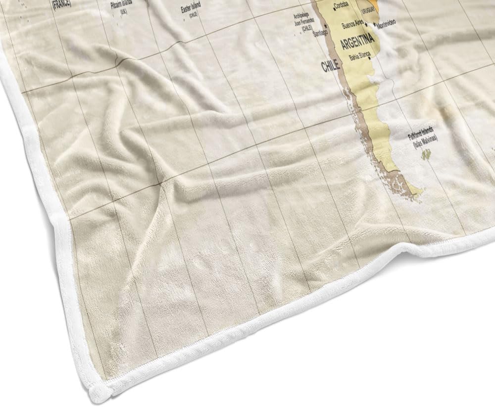 World Map Fleece Throw Blanket for Couch, Sofa - Vintage Topography Educational for College, Kids, Children - Geographical Throws for Bed, Travel, Camping - 50x60in
