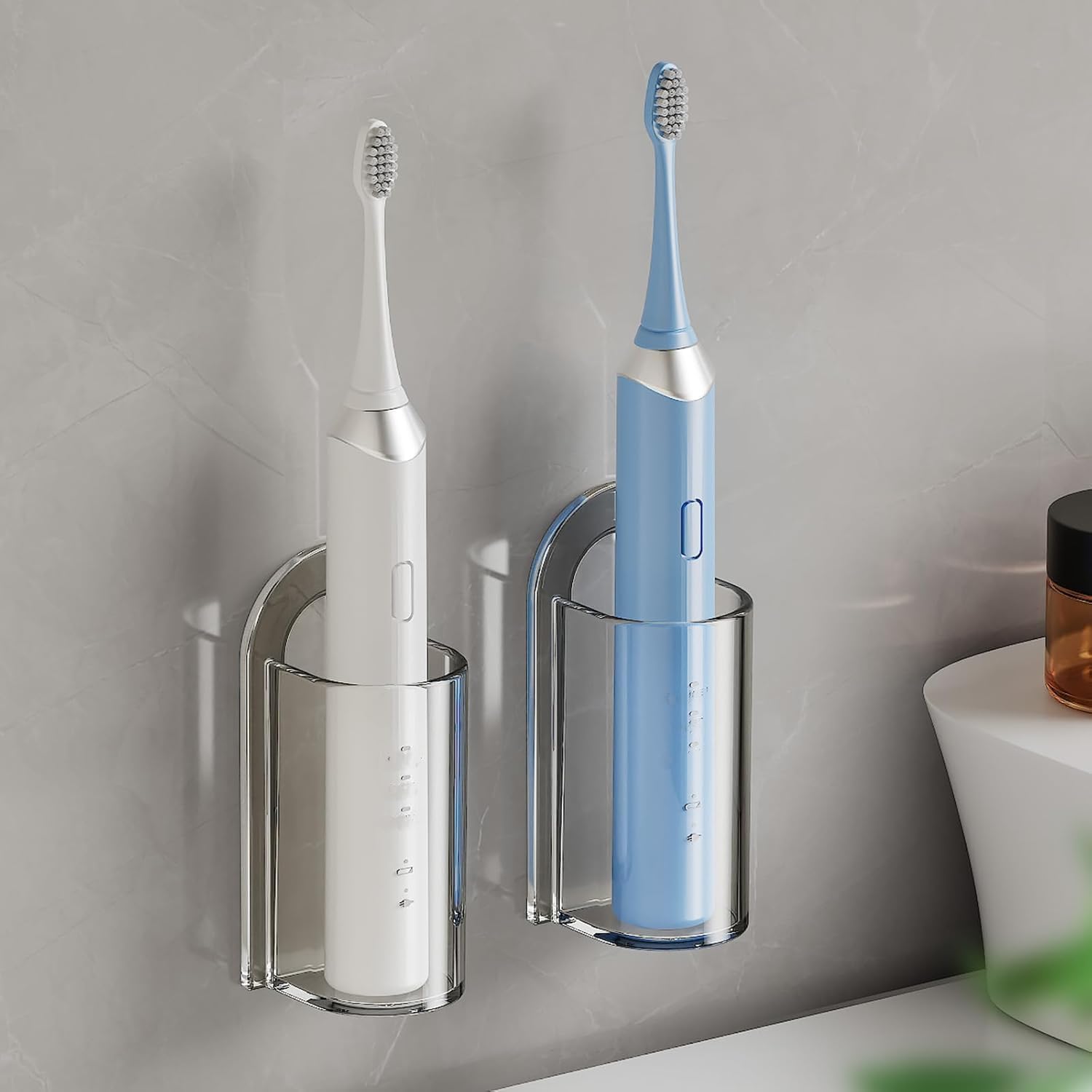 Organiseur salle de bain transparent pour brosse à dents électrique adhésif lot de 2