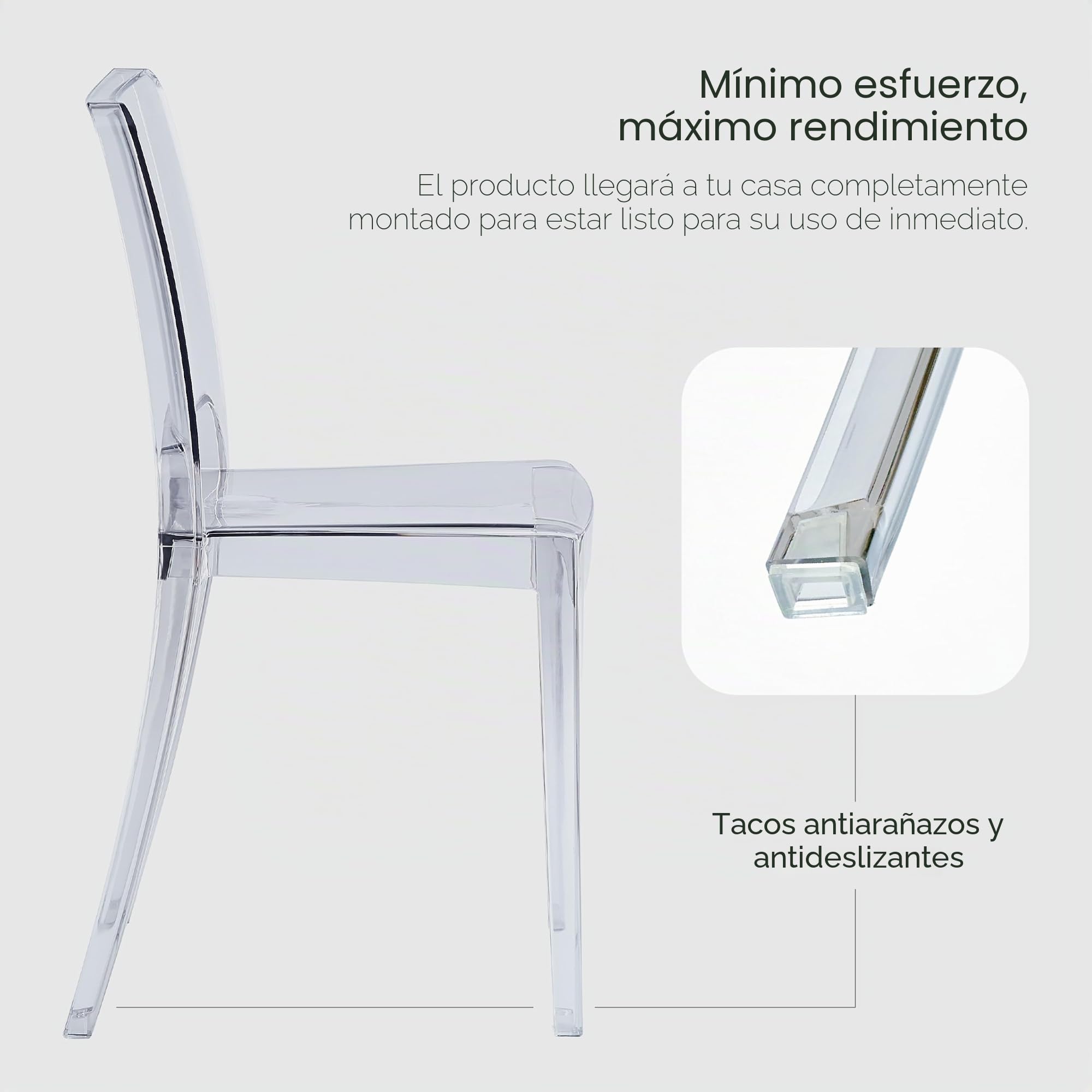Baroni Home Juego de 4 sillas Transparentes, Modernas y apilables, Ligeras y Resistentes, con Goma Antideslizante, para Comedor, 34,5 x 48,5 x 85 cm (Transparente)