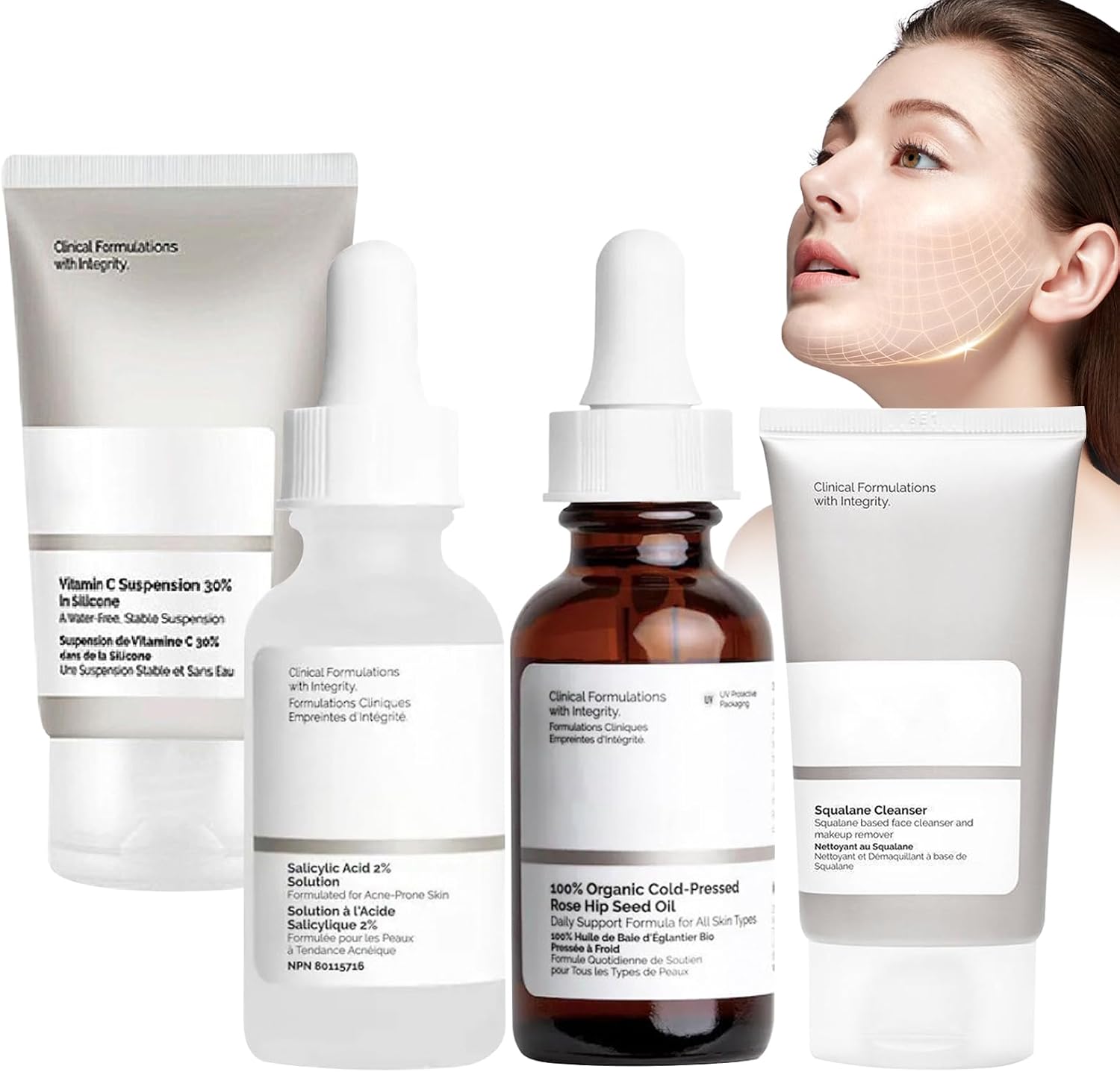 FEXPDL 4PCS Skincare Set Womens,Skincare Set Gifts for Teenagers Girls Beauty Gifts Set with Hyaluronic Acid 2% + B5,Squalane Cleanser,Eye Serum and Natural Moisturizing Factors and HA