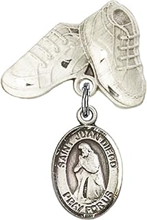 Sterling Silver Baby Badge with St. Juan Diego Charm and Baby Boots Pin 1 X 5/8 inches
