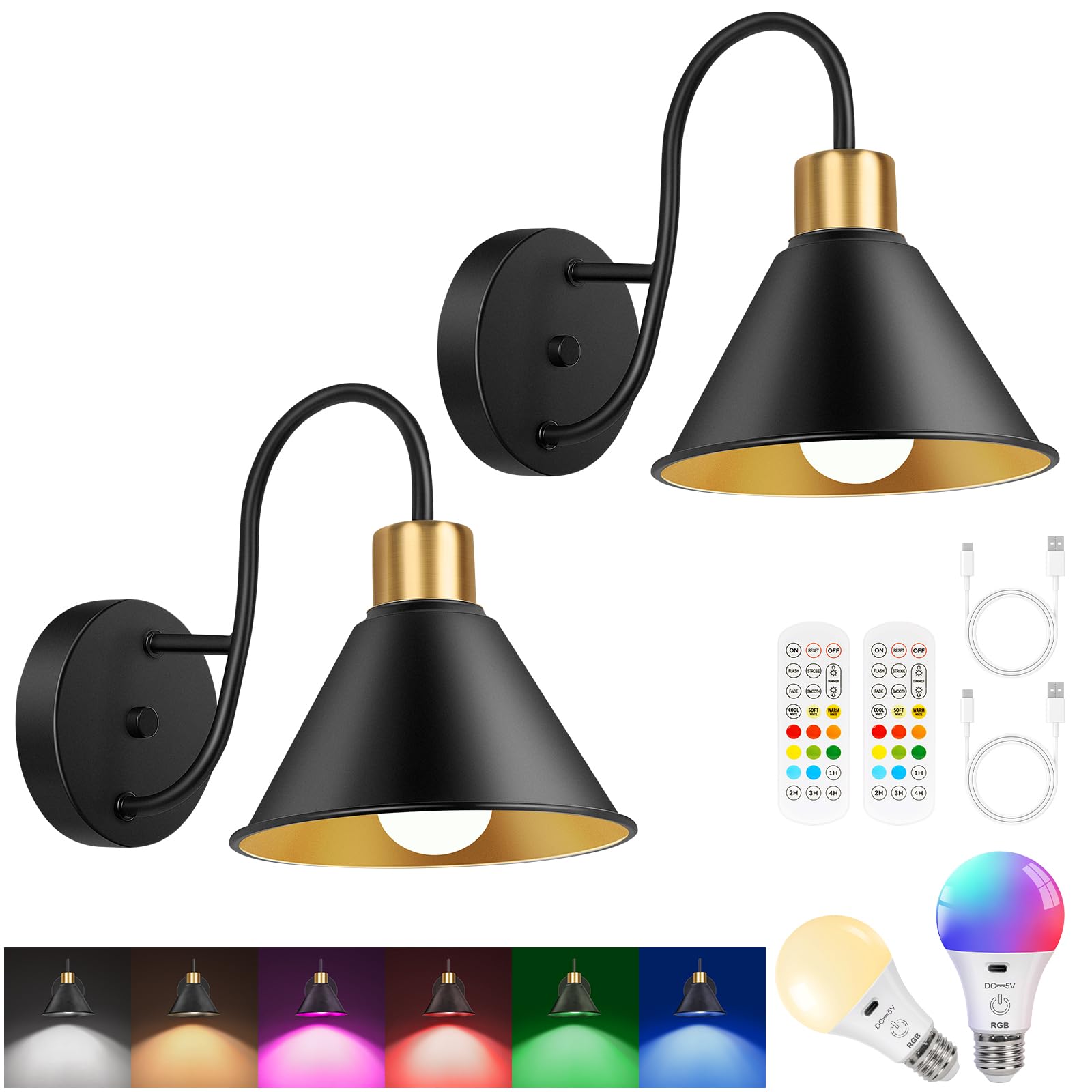 Photo 1 of Frideko Rechargeable Battery Operated Wall Sconces Set of Two with Remote, RGB 15 Colors Dimmable Wireless Wall Light, Indoor Battery Powered Wall Lamp with Timer, Modern Wall Lighting for Living Room