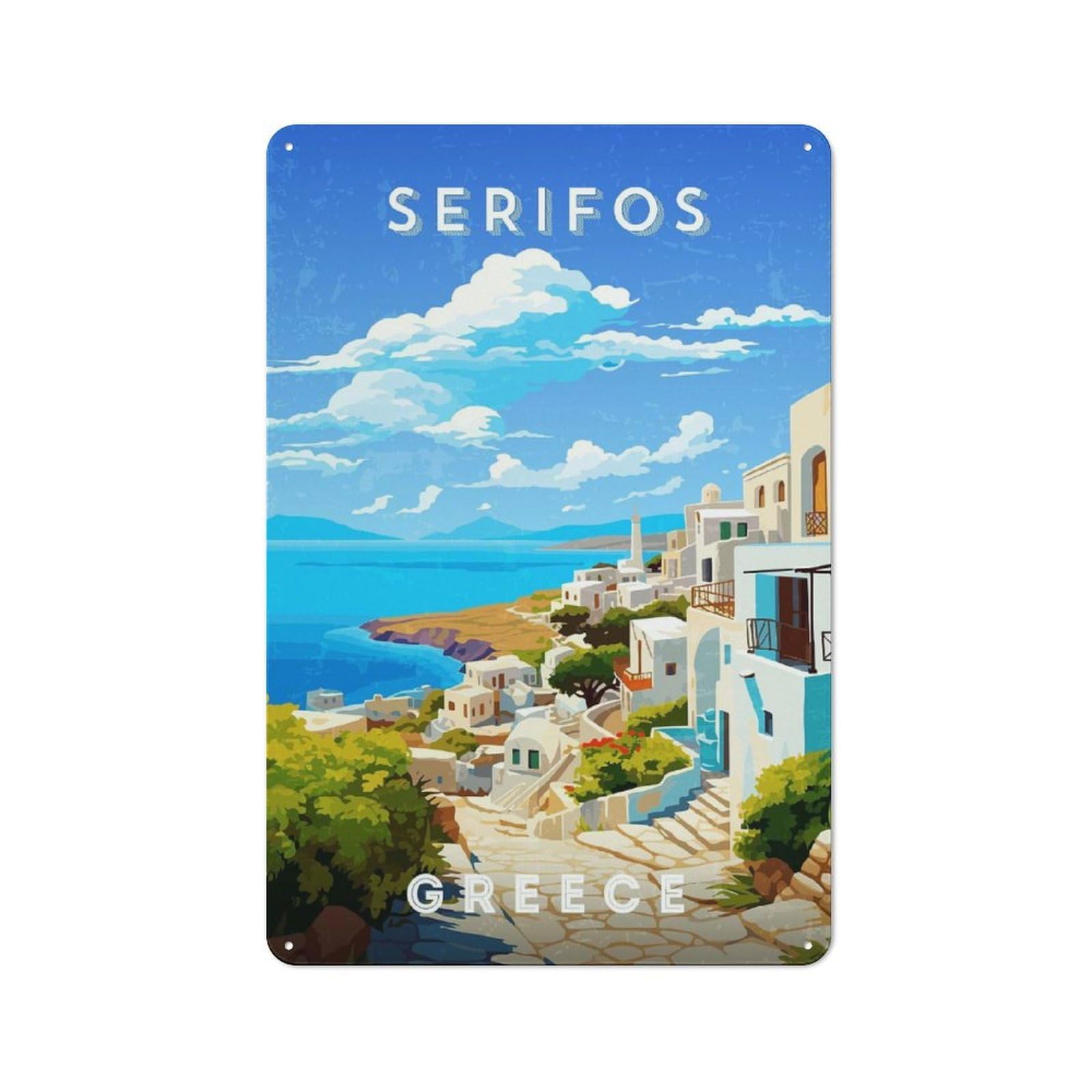 Vintage Greece Serifos Metal Plaque 30x20cm, Diner Style Decor for Bakery, Diner, Cafe Or Family Room