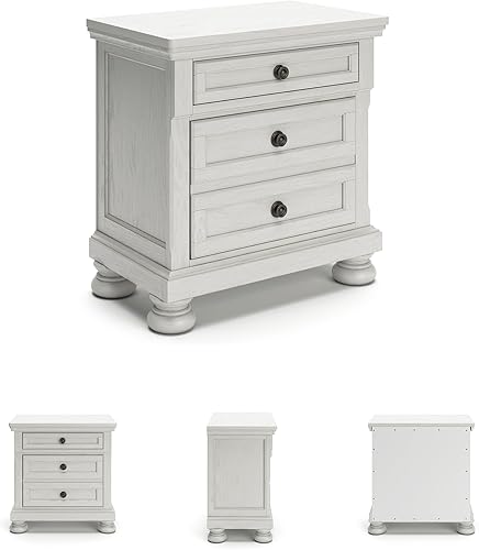 Miniatura 9 de Signature Design by Ashley Robbinsdale - Mesita de noche tradicional con 2 cajones, color blanco
