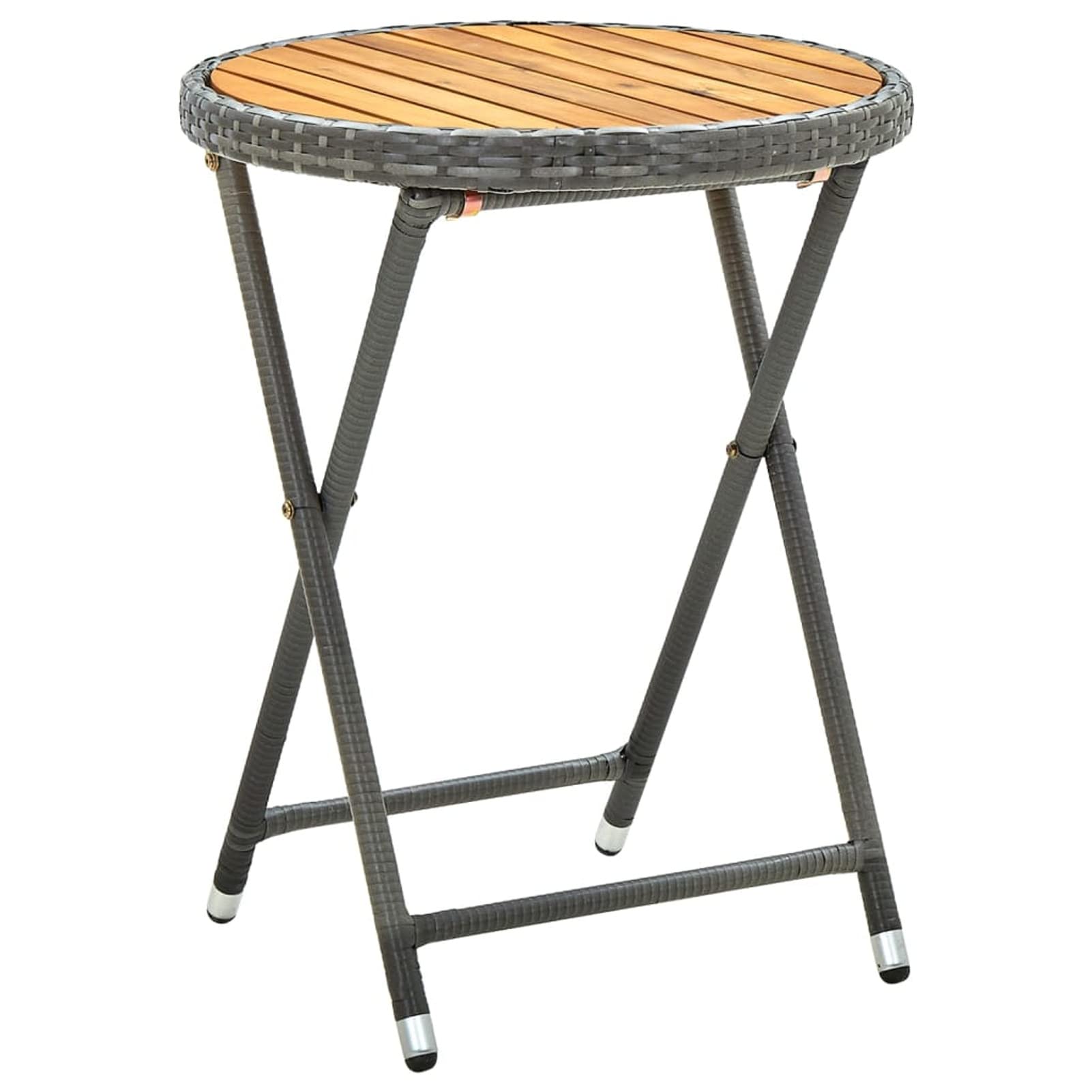 Gecheer Tavolino da Caffé tè da Giardino Esterno Pieghevole in Polyrattan e Legno Accacia 60x75 cm,Tavolo Tavolino da Esterno Pieghevole,Tavolino da Balcone Pieghevole,Tavolino Pieghevole