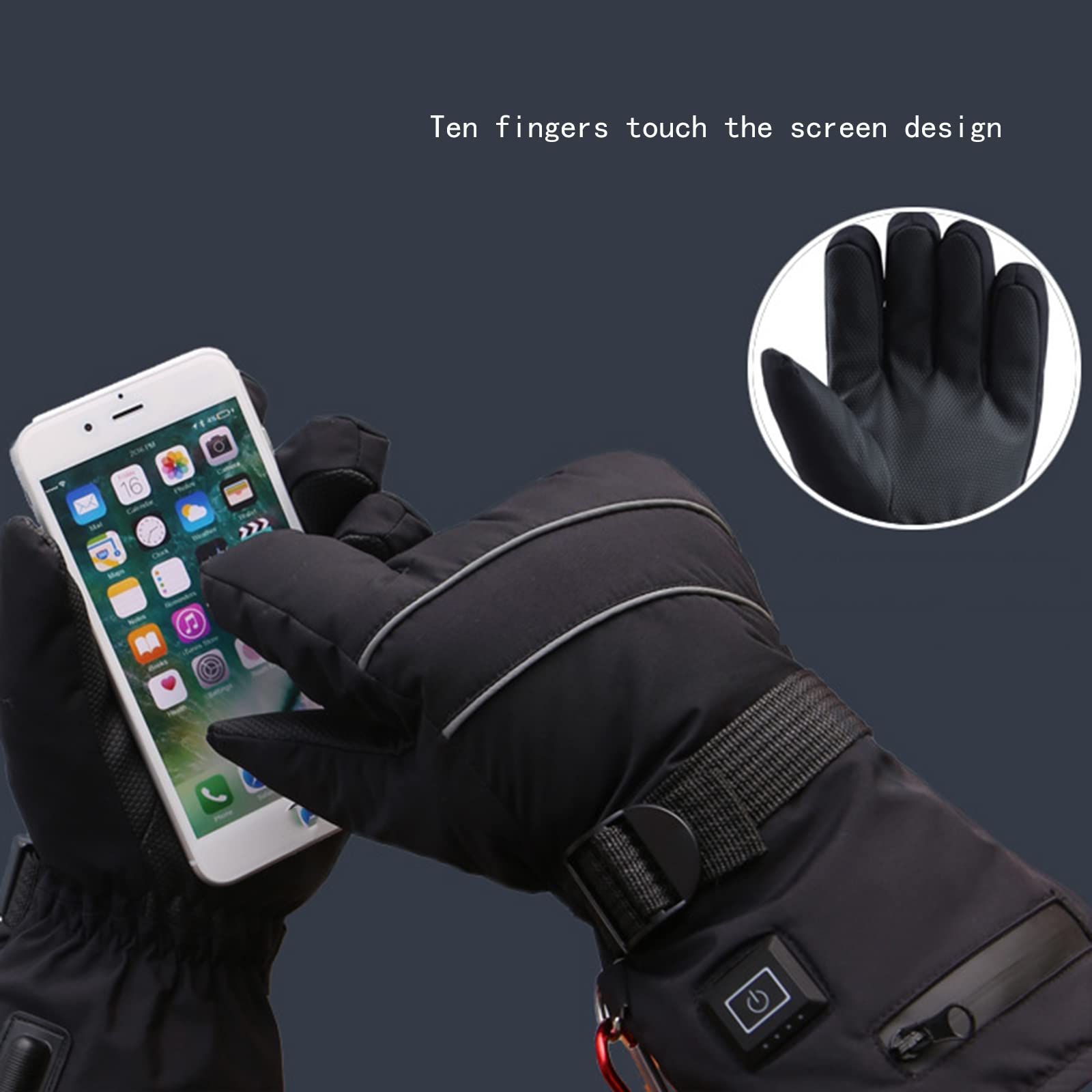 CHEWYNP Guanti riscaldati per Uomo Donna Guanti Caldi Impermeabili per climi Freddi, Guanti Termici con Touch Screen Finger 3 Livelli di Riscaldamento Guanti da Passeggio per Escursionismo
