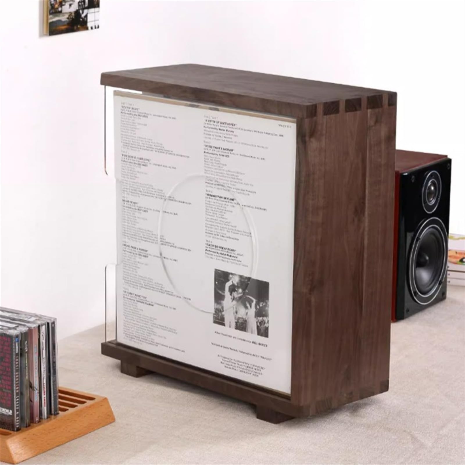 archiviazione dei record Scatola portaoggetti for dischi in vinile con legno massello centro di intrattenimento