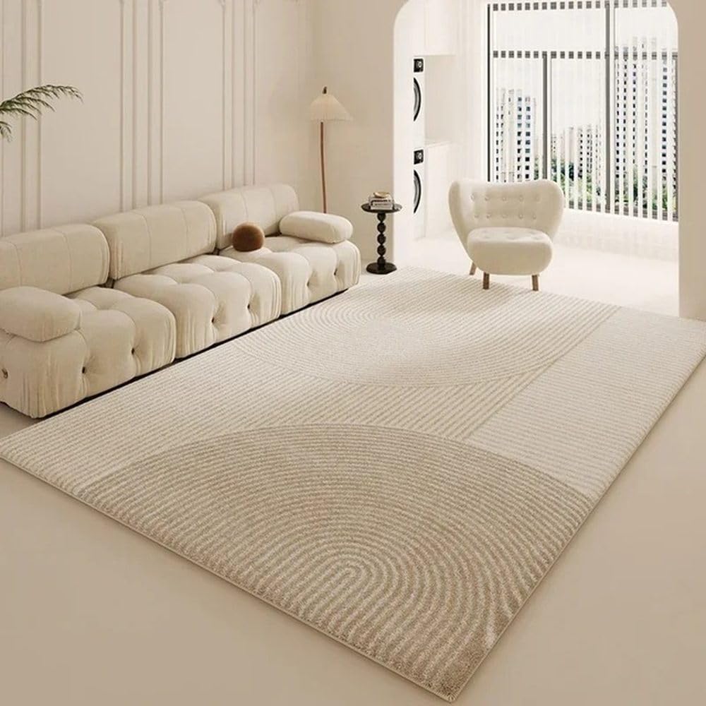 Tapis de salon beige moderne en peluche douce pour une chambre cocooning - 60x90 cm SY2384